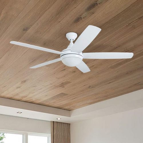  Prominence Home 80094-01 Ashby Ceiling Fan with Remote Control and Dimmable Integrated LED Light Frosted Fixture, 52 Contemporary Indoor, 5 Blades White/Grey Oak, Farmhouse White
