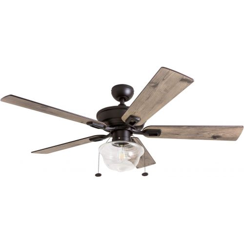  Prominence Home 80091-01 Abner Indoor/Outdoor Ceiling Fan, 52 LED Schoolhouse Edison Bulb, Bronze