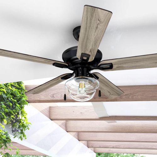  Prominence Home 80091-01 Abner Indoor/Outdoor Ceiling Fan, 52 LED Schoolhouse Edison Bulb, Bronze