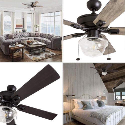  Prominence Home 80091-01 Abner Indoor/Outdoor Ceiling Fan, 52 LED Schoolhouse Edison Bulb, Bronze