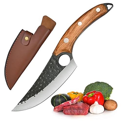 [아마존베스트]Promithi Kitchen Knife for All Purposes, Professional Hand-Forged Non-Stick Boning Knife, Utility Knife, Chopping Knife, Japanese Chefs Knife, Damask Style, Kitchen Knife, Wooden H