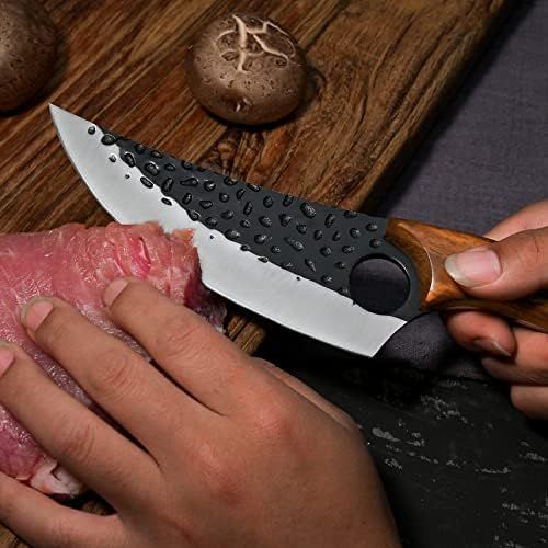  [아마존베스트]Promithi Kitchen Knife for All Purposes, Professional Hand-Forged Non-Stick Boning Knife, Utility Knife, Chopping Knife, Japanese Chefs Knife, Damask Style, Kitchen Knife, Wooden H