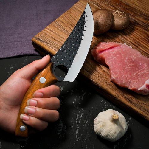  [아마존베스트]Promithi Kitchen Knife for All Purposes, Professional Hand-Forged Non-Stick Boning Knife, Utility Knife, Chopping Knife, Japanese Chefs Knife, Damask Style, Kitchen Knife, Wooden H