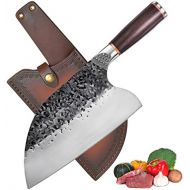 [아마존베스트]Promithi Japanese Knife - Damascus Carbon Steel Handmade Kitchen Knife / Chopper - Sharp Knife with Sheath - Used for Chopping Bone & Meat - Boning Knife with Wooden Handle