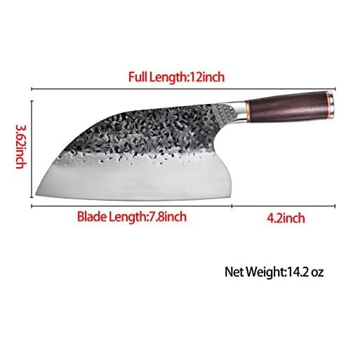  [아마존베스트]Promithi Japanese Knife - Damascus Carbon Steel Handmade Kitchen Knife / Chopper - Sharp Knife with Sheath - Used for Chopping Bone & Meat - Boning Knife with Wooden Handle