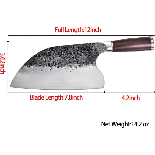  [아마존베스트]Promithi Japanese Knife - Damascus Carbon Steel Handmade Kitchen Knife / Chopper - Sharp Knife with Sheath - Used for Chopping Bone & Meat - Boning Knife with Wooden Handle