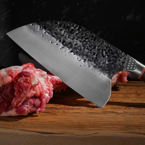  [아마존베스트]Promithi Japanese Knife - Damascus Carbon Steel Handmade Kitchen Knife / Chopper - Sharp Knife with Sheath - Used for Chopping Bone & Meat - Boning Knife with Wooden Handle