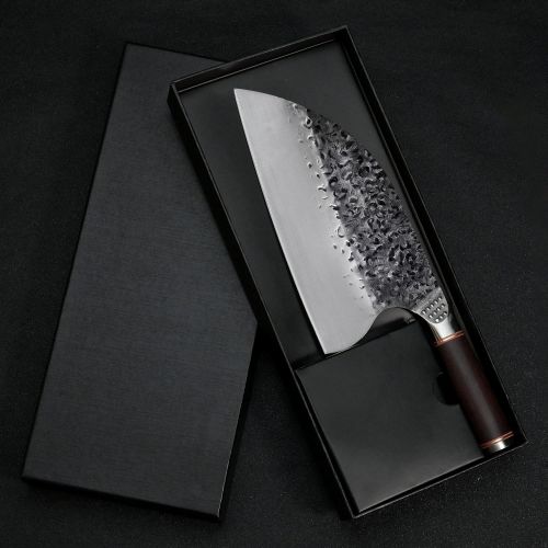  [아마존베스트]Promithi Japanese Knife - Damascus Carbon Steel Handmade Kitchen Knife / Chopper - Sharp Knife with Sheath - Used for Chopping Bone & Meat - Boning Knife with Wooden Handle