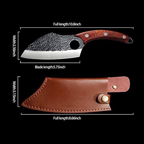  [아마존베스트]Promithi Kitchen Knife for All Purposes, Professional Hand Forged Utility Knife, Non-Stick Boning Knife, Japanese Chefs Knife, Chopping Knife, Damask Style, Wooden Handle with Leather Sheat