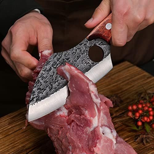  [아마존베스트]Promithi Kitchen Knife for All Purposes, Professional Hand Forged Utility Knife, Non-Stick Boning Knife, Japanese Chefs Knife, Chopping Knife, Damask Style, Wooden Handle with Leather Sheat