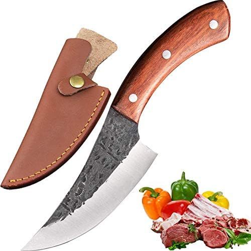  [아마존베스트]Promithi Japanese Knife - Damascus Carbon Steel Handmade Kitchen Knife / Chopper - Sharp Knife with Sheath - Used for Chopping Bone & Meat - Boning Knife with Wooden Handle