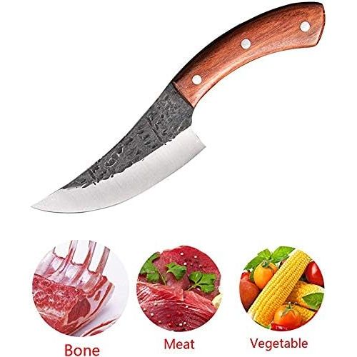  [아마존베스트]Promithi Japanese Knife - Damascus Carbon Steel Handmade Kitchen Knife / Chopper - Sharp Knife with Sheath - Used for Chopping Bone & Meat - Boning Knife with Wooden Handle