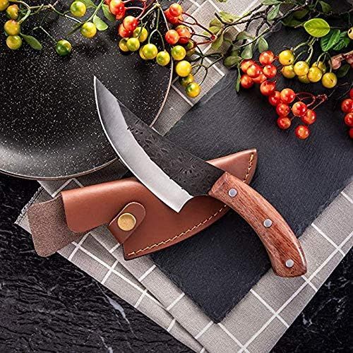  [아마존베스트]Promithi Japanese Knife - Damascus Carbon Steel Handmade Kitchen Knife / Chopper - Sharp Knife with Sheath - Used for Chopping Bone & Meat - Boning Knife with Wooden Handle