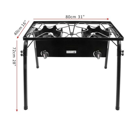  ARC USA Outdoor Double Burner Stove with a Steel Braided Hose, High Pressure Propane Burner, Portable Gas Cooker, Camping 2 Burner Cooking Stove