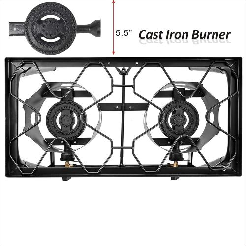  ARC USA Outdoor Double Burner Stove with a Steel Braided Hose, High Pressure Propane Burner, Portable Gas Cooker, Camping 2 Burner Cooking Stove