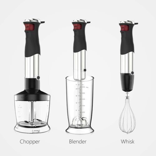  Proscenic 4 in 1 Stabmixer-Set, 800W starker Motor, Smart Speed, inkl. 500ml Behaelter, 600ml Messbecher, Edelstahl-Schneebesen und Puerierstab, Multifunktion fuer Smoothies und Babyn