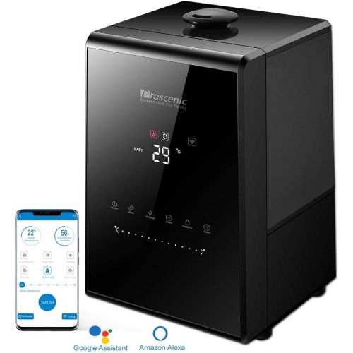  Proscenic 808C Humidifiers with App Alexa & Google Voice Control, Warm and Cool Mist, Customized Humidity, 7 Adjustable Speeds, Baby Mode, 5.3L Large Capacity Vaporizer for Bedroom