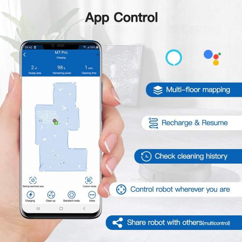  [아마존베스트]Proscenic M7 Pro LDS Robot Vacuum Cleaner, Laser Navigation, 2700Pa Powerful Suction, APP & Alexa Control, Multi Mapping, Ideal for Pets Hair, Carpets and Hard Floors, Black