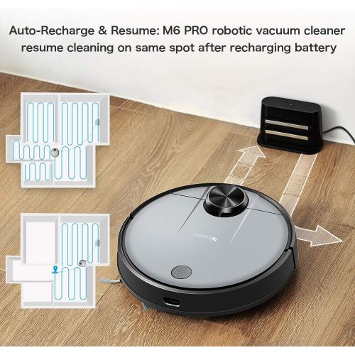  [아마존베스트]Proscenic M6 PRO WLAN Robot Vacuum Cleaner with Wiping Function, Vacuum Cleaner Robot with Laser Navigation, Alexa & Google Home & App Control, 2600 PA Suction Power and Selective