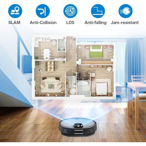  [아마존베스트]Proscenic M6 PRO WLAN Robot Vacuum Cleaner with Wiping Function, Vacuum Cleaner Robot with Laser Navigation, Alexa & Google Home & App Control, 2600 PA Suction Power and Selective