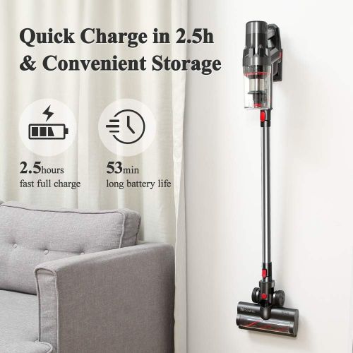  Proscenic P11 Cordless Cleaner, 450W Stick Vacuum with 25000pa Powerful, Touch Screen, Removable Battery, 3 Adjustable Suction Modes for Hardfloor/Carpet/Pet Hair, Gray