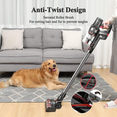  Proscenic P11 Cordless Cleaner, 450W Stick Vacuum with 25000pa Powerful, Touch Screen, Removable Battery, 3 Adjustable Suction Modes for Hardfloor/Carpet/Pet Hair, Gray