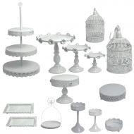 Proshopping 14 Set Antique Metal Cake Stand, Classical Round Cupcake Holder, Cake Plate Tray, Cookie Pedestal Display Tower, for Wedding Birthday Party, with Crystals Pendants and