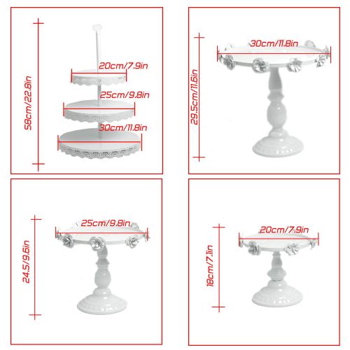  Proshopping 14 Set Antique Metal Cake Stand, Classical Round Cupcake Holder, Cake Plate Tray, Cookie Pedestal Display Tower, for Wedding Birthday Party, with Crystals Pendants and