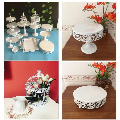  Proshopping 14 Set Antique Metal Cake Stand, Classical Round Cupcake Holder, Cake Plate Tray, Cookie Pedestal Display Tower, for Wedding Birthday Party, with Crystals Pendants and