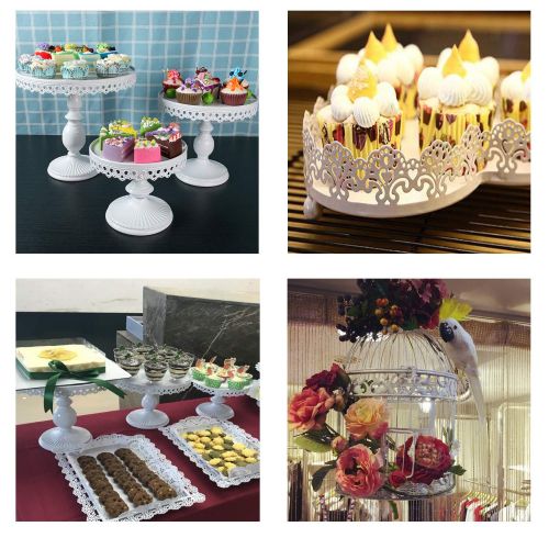  Proshopping 14 Set Antique Metal Cake Stand, Classical Round Cupcake Holder, Cake Plate Tray, Cookie Pedestal Display Tower, for Wedding Birthday Party, with Crystals Pendants and