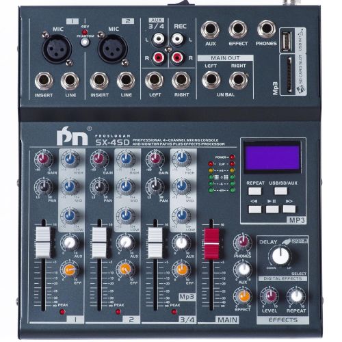  Proslogan SX-4SD Professional 4-Channel Mixing Console with Monitor and Effect Processor