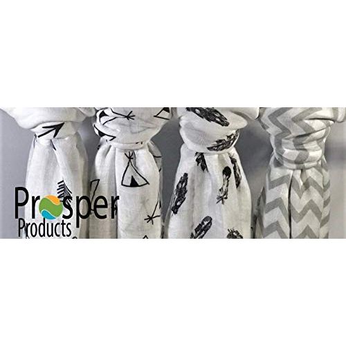  Prosper Products Bamboo Muslin Baby Swaddle Blankets, Receiving Blanket Multi-Purpose 47 X 47 Unisex Nursing Cover Four Pack