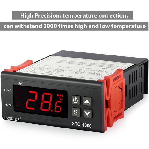  Proster Digitaler Temperaturregler STC-1000 Temperatur Regler Heizen oder Kuehlen Temperature Controller Thermostat Thermoelement mit Temperaturfuehler Sensor Sonde fuer Aquarium