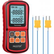 Proster Digital Thermocouple Temperature Thermometer with Two K-Type Thermocouple Probe Backlight LCD K Type Thermometer Dual Channel for K/J/T/E/R/S/N Type