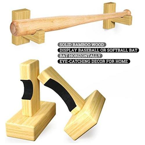  Prowithlin Baseball Bat Wall Mount for Horizontal Display, Handmade Solid Bamboo/Ash Wood with Felt Liner and Hidden Screws Bat Wall Mount