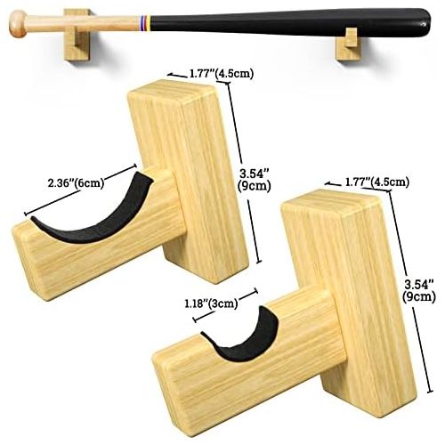  Prowithlin Baseball Bat Wall Mount for Horizontal Display, Handmade Solid Bamboo/Ash Wood with Felt Liner and Hidden Screws Bat Wall Mount