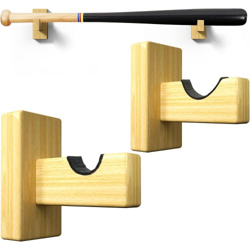  Prowithlin Baseball Bat Wall Mount for Horizontal Display, Handmade Solid Bamboo/Ash Wood with Felt Liner and Hidden Screws Bat Wall Mount