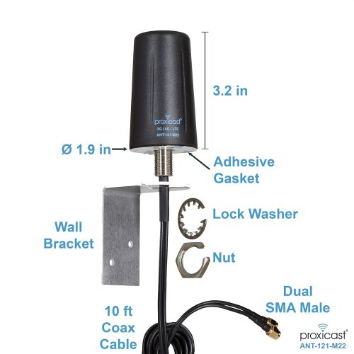  Vandal Resistant MIMO Low Profile 3G4GLTE Omni-Directional Screw Mount Antenna - 10 ft Coax Lead - for Cisco, Cradlepoint, Digi, Novatel, Pepwave, Proxicast, Sierra Wireless, and