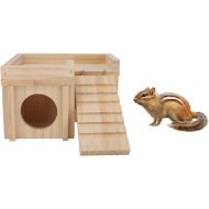 Wooden Hamster House, Pet Wooden House Small Animal Hideout Tunnel Toy with Ladder for Small Pets Chinchilla