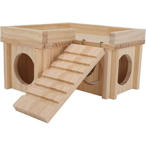  Wooden Hamster House, Pet Wooden House Small Animal Hideout Tunnel Toy with Ladder for Small Pets Chinchilla