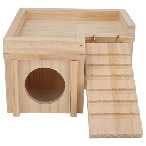  Wooden Hamster House, Pet Wooden House Small Animal Hideout Tunnel Toy with Ladder for Small Pets Chinchilla