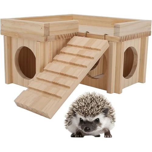  Wooden Hamster House, Pet Wooden House Small Animal Hideout Tunnel Toy with Ladder for Small Pets Chinchilla