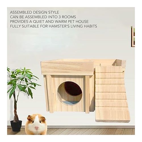  Wooden Hamster House, Pet Wooden House Small Animal Hideout Tunnel Toy with Ladder for Small Pets Chinchilla