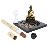 인센스스틱 Pssopp Zen Garden Kit Desktop Zen Garden Sitting Buddha Ornament Statue with Incense Stick Holder Decorative Stone Accessories Gift Set