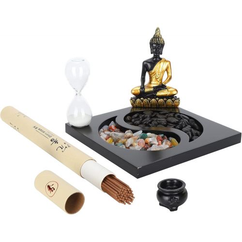  인센스스틱 Pssopp Zen Garden Kit Desktop Zen Garden Sitting Buddha Ornament Statue with Incense Stick Holder Decorative Stone Accessories Gift Set