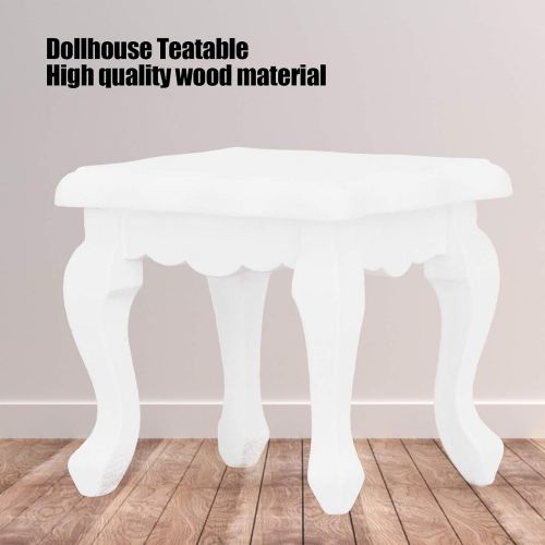  Pssopp 1:12 Dollhouse Miniature Tea Table Wooden White Side Table Mini Dollhouse Furniture Table for Childen Dollhouse Decoration Accessories