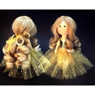 /PticaDolls Wonderful gold princess doll with beautiful curly hair in gorgeous ball gown Soft textile handmade tilda cloth doll Christmas gift for girl