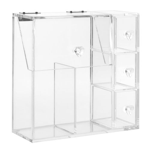  PuTwo Makeup Organizer With 2 Make Up Brush Holders and 3 Drawers All In One Case with Free White Pearl