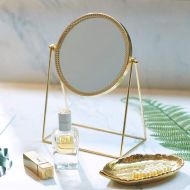 PuTwo Makeup Mirror Single Sided Vanity Mirror Vintage 360° Rotation Metal Cosmetic Mirror Round Beauty Mirror Handmade Make Up Mirror for Dresser Vanity Table Desk - Champagne Gol