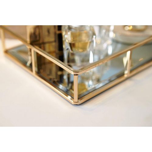  [아마존 핫딜] PuTwo Tray Mirror, Gold Mirror Tray Perfume Tray Mirror Vanity Tray Dresser Tray Ornate Tray Metal Decorative Tray Tray Jewelry Perfume Organizer Makeup Tray for Vanity, Dresser, B